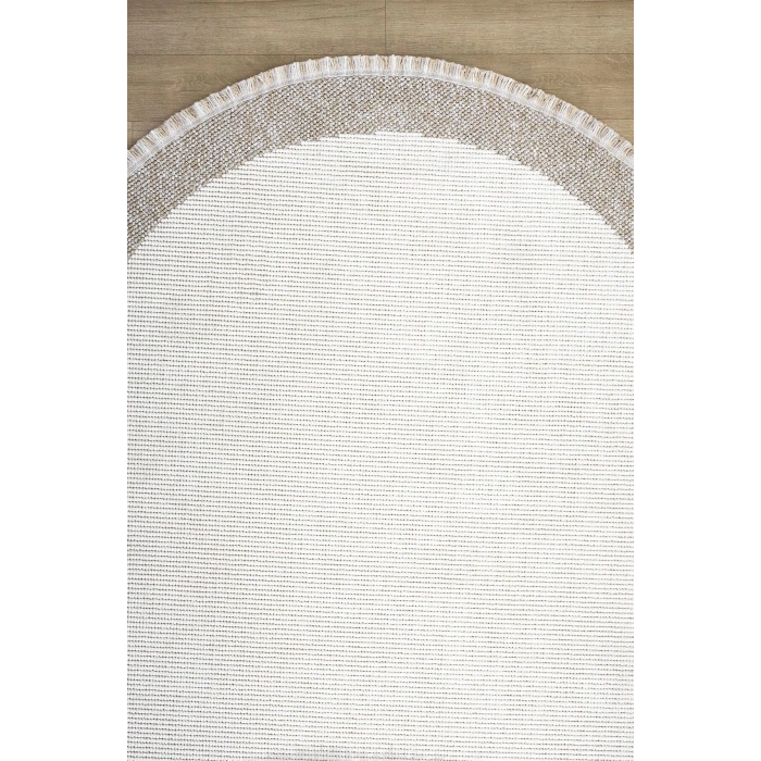 Oval Beyaz Halı Bordür Modern Oturma Odası Salon Mutfak Koridor Antre Balkon Çocuk Odası Halısı 0021