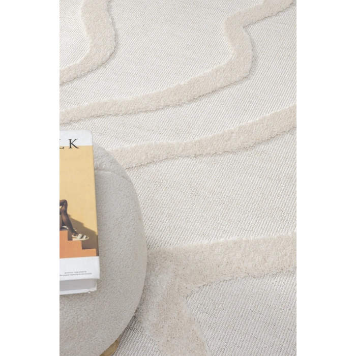 Krem Modern Dokuma Halı Püsküllü Yolluk Antre Oturma Odası Salon Mutfak Çocuk Odası Halısı