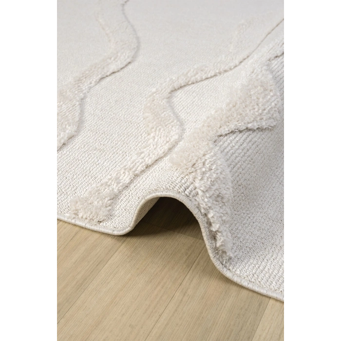 Krem Modern Dokuma Halı Püsküllü Yolluk Antre Oturma Odası Salon Mutfak Çocuk Odası Halısı