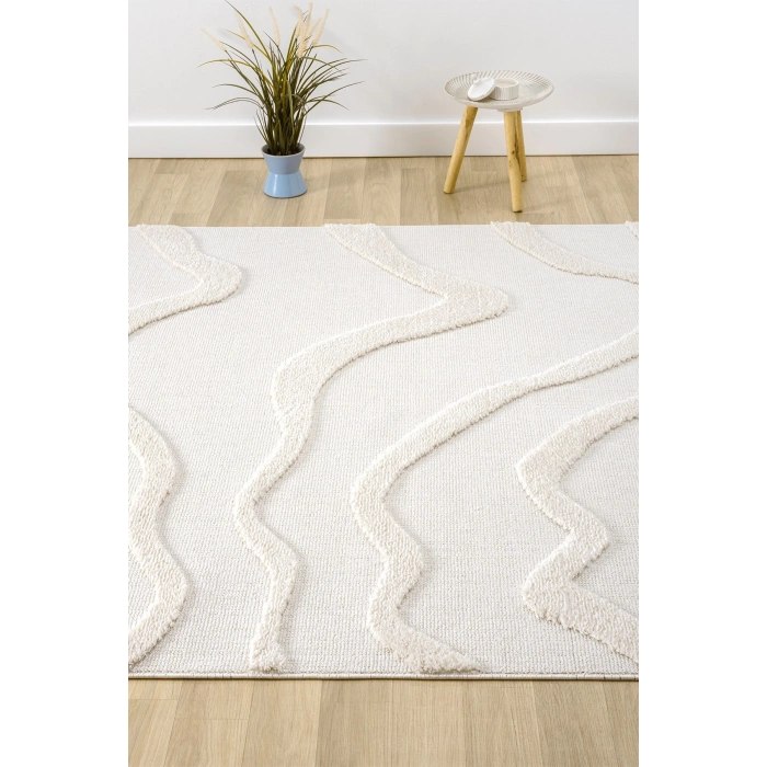 Krem Modern Dokuma Halı Püsküllü Yolluk Antre Oturma Odası Salon Mutfak Çocuk Odası Halısı