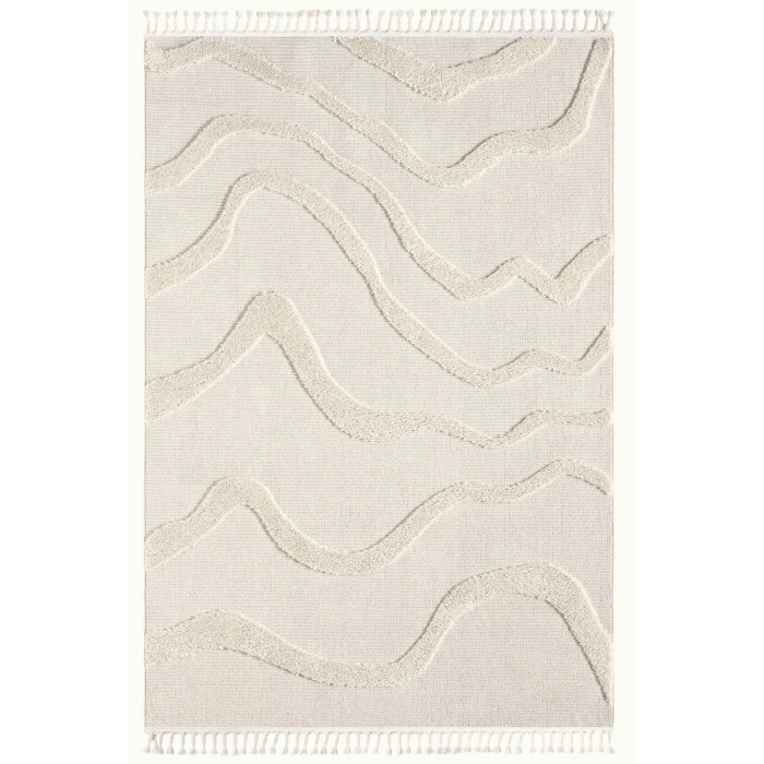 Krem Modern Dokuma Halı Püsküllü Yolluk Antre Oturma Odası Salon Mutfak Çocuk Odası Halısı