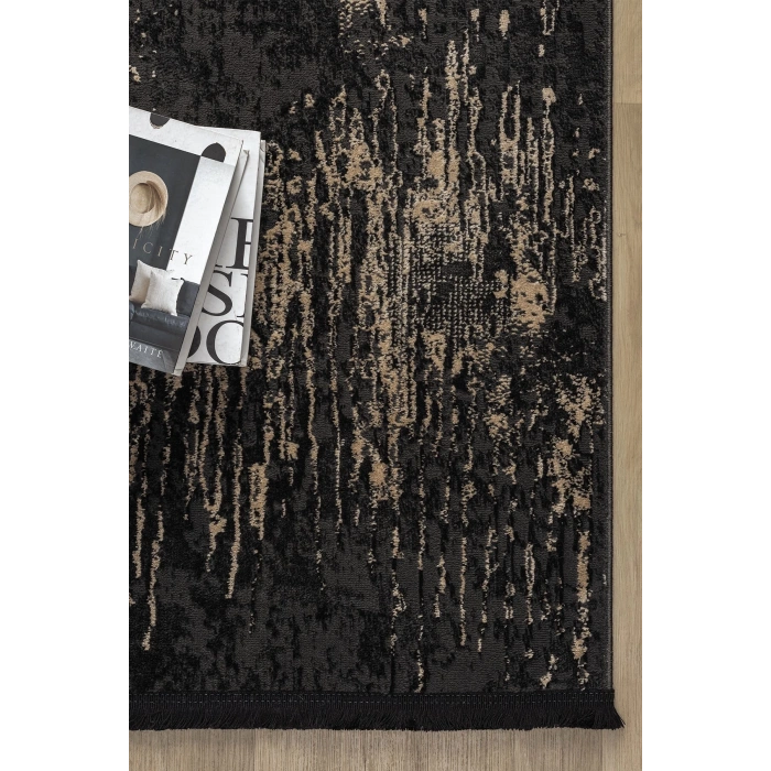 Modern Siyah Dokuma Halı Yolluk Antre Oturma Odası Salon Mutfak Halısı