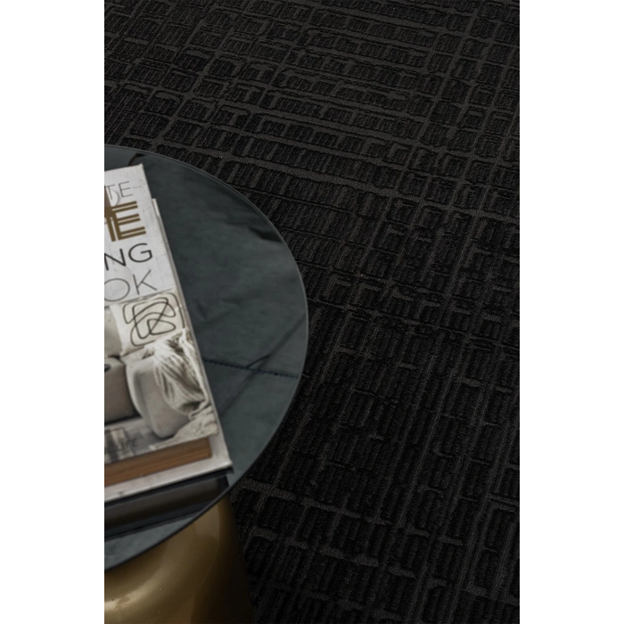 Modern Siyah Saçaklı Dokuma Halı Yolluk Antre Oturma Odası Salon Mutfak Halısı