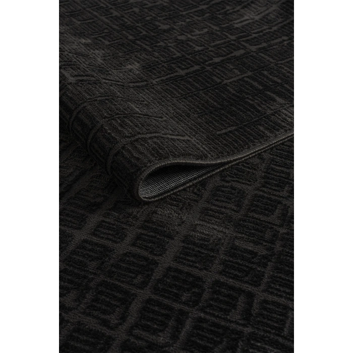 Modern Siyah Saçaklı Dokuma Halı Yolluk Antre Oturma Odası Salon Mutfak Halısı