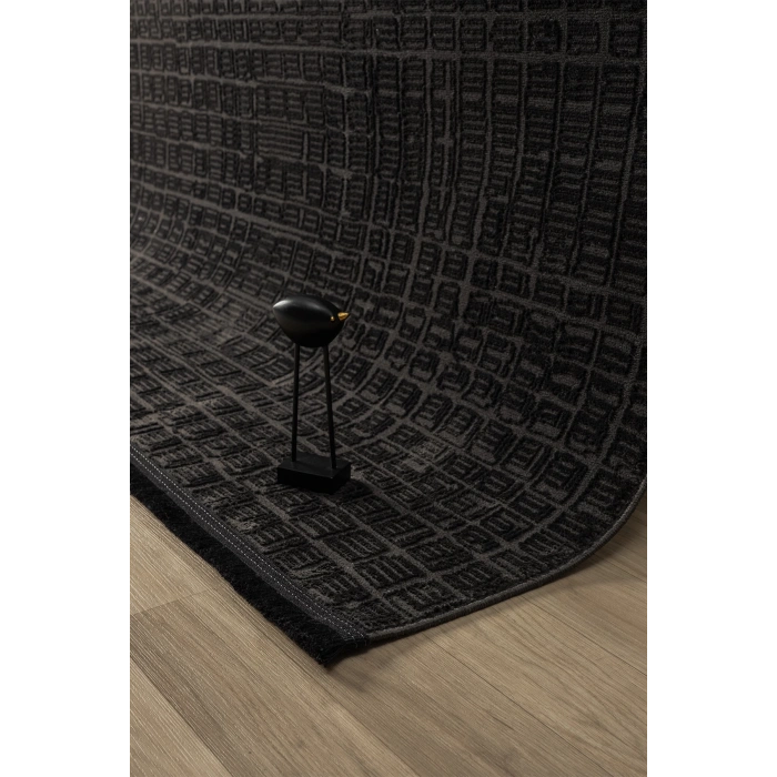 Modern Siyah Saçaklı Dokuma Halı Yolluk Antre Oturma Odası Salon Mutfak Halısı