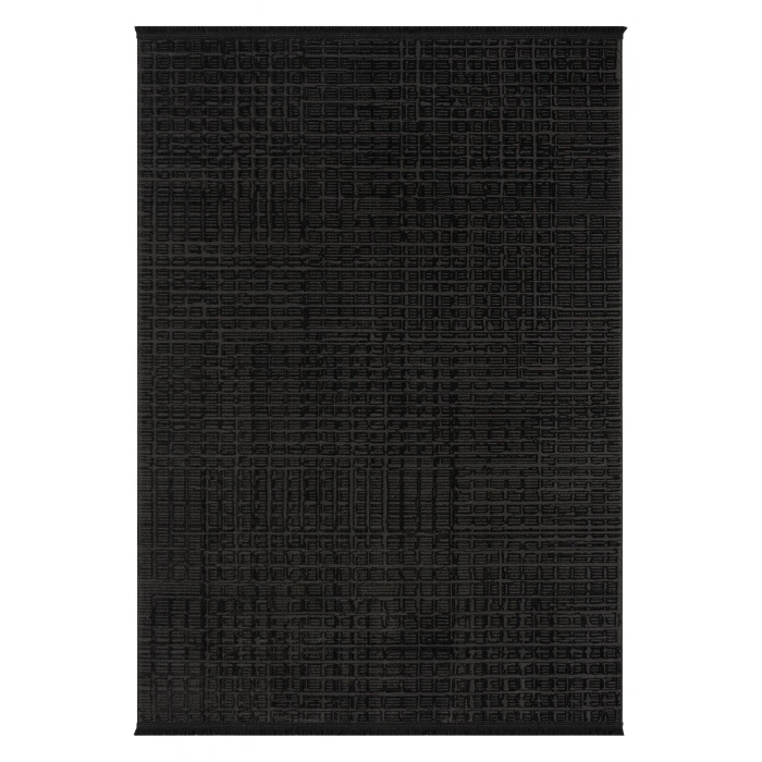 Modern Siyah Saçaklı Dokuma Halı Yolluk Antre Oturma Odası Salon Mutfak Halısı