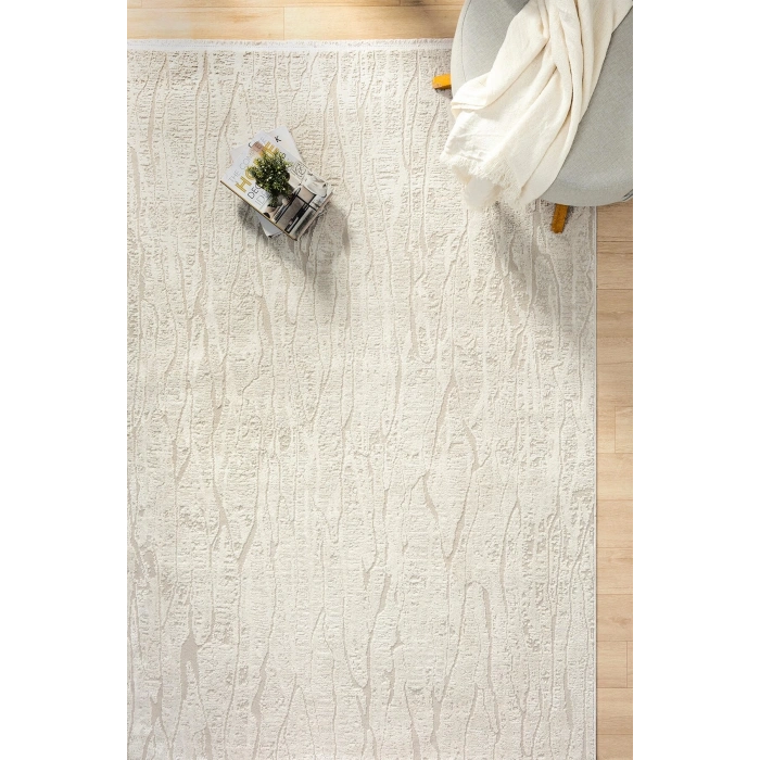 Modern Krem Saçaklı Dokuma Halı Yolluk Antre Oturma Odası Salon Mutfak Halısı