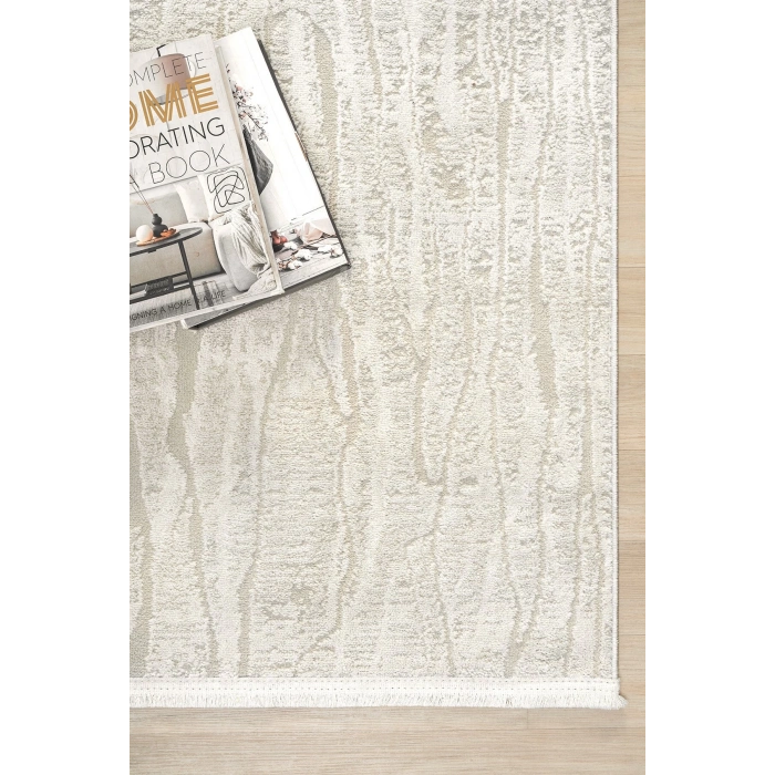 Modern Krem Saçaklı Dokuma Halı Yolluk Antre Oturma Odası Salon Mutfak Halısı