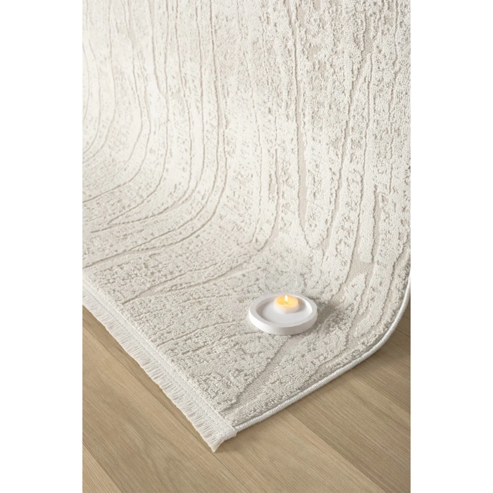 Modern Krem Saçaklı Dokuma Halı Yolluk Antre Oturma Odası Salon Mutfak Halısı