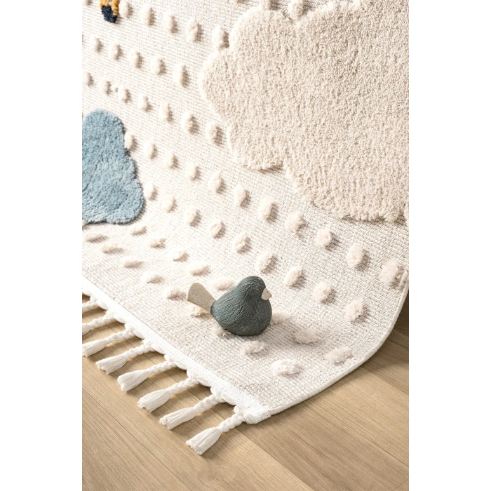 Yumuşak Bukleli Bebek Odası Çocuk Odası Genç Odası Dokuma Halı Mavi Balonlu Bulutlu Halı 22