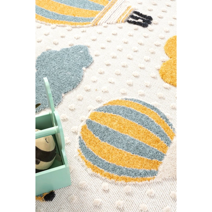 Yumuşak Bukleli Bebek Odası Çocuk Odası Genç Odası Dokuma Halı Mavi Balonlu Bulutlu Halı 22