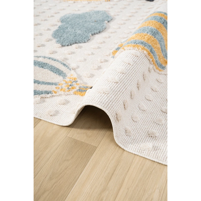 Yumuşak Bukleli Bebek Odası Çocuk Odası Genç Odası Dokuma Halı Mavi Balonlu Bulutlu Halı 22