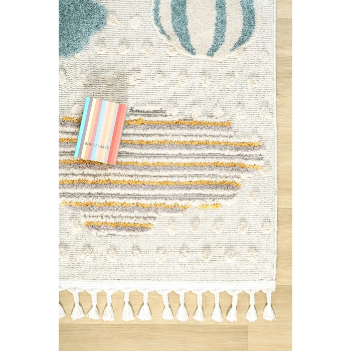 Yumuşak Bukleli Bebek Odası Çocuk Odası Genç Odası Dokuma Halı Mavi Balonlu Bulutlu Halı 22