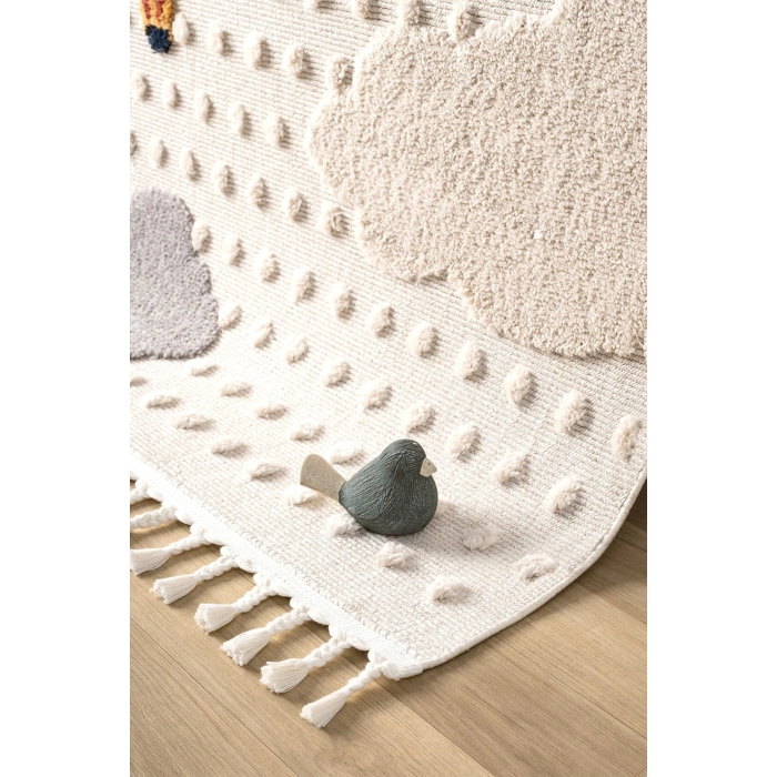 Yumuşak Bukleli Bebek Odası Çocuk Odası Genç Odası Dokuma Halı Turuncu Balonlu Bulutlu Halı 23