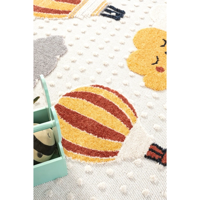 Yumuşak Bukleli Bebek Odası Çocuk Odası Genç Odası Dokuma Halı Turuncu Balonlu Bulutlu Halı 23