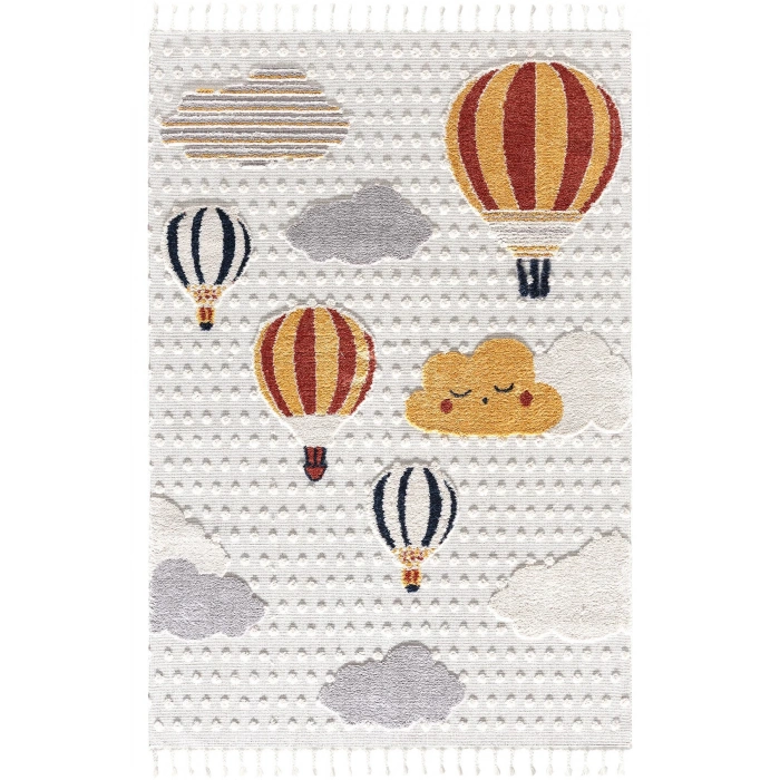 Yumuşak Bukleli Bebek Odası Çocuk Odası Genç Odası Dokuma Halı Turuncu Balonlu Bulutlu Halı 23