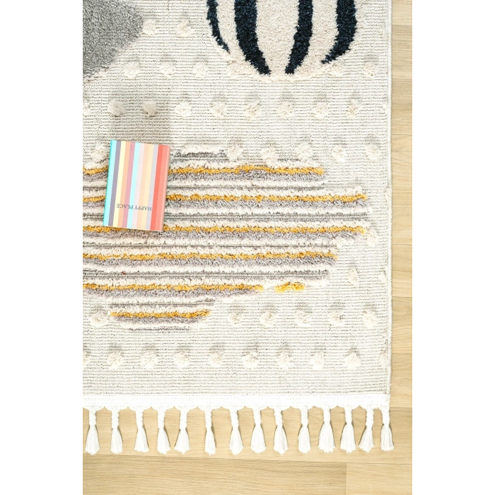 Yumuşak Bukleli Bebek Odası Çocuk Odası Genç Odası Dokuma Halı Turuncu Balonlu Bulutlu Halı 23