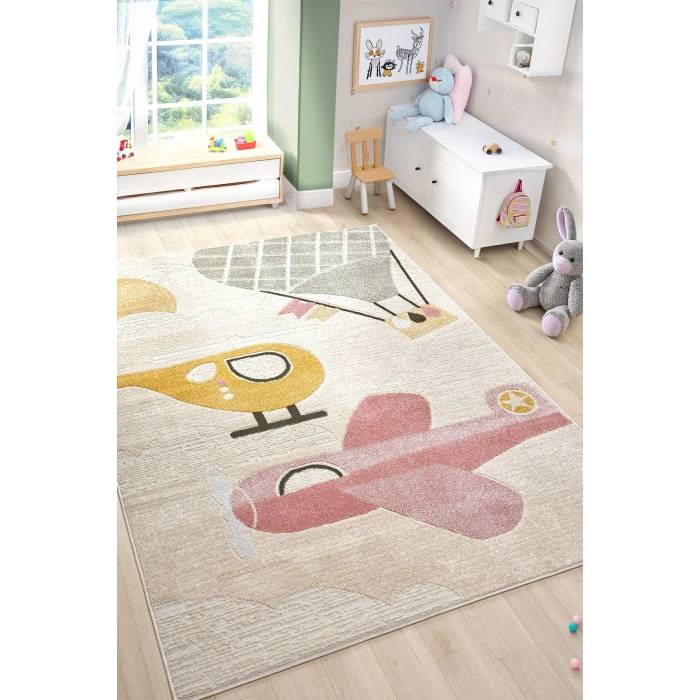 Yumuşak Dokuma Halı Leke Tutmaz Uçak Figürlü Bebek Odası Çocuk Odası Genç Odası Halısı UÇAK