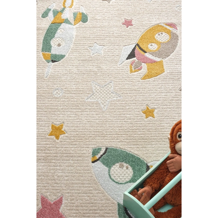 Yumuşak Dokuma Halı Leke Tutmaz Uçak Roket Figürlü Bebek Odası Çocuk Odası Genç Odası Halısı ROKET