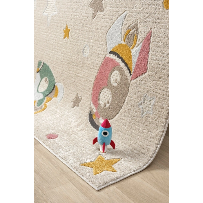 Yumuşak Dokuma Halı Leke Tutmaz Uçak Roket Figürlü Bebek Odası Çocuk Odası Genç Odası Halısı ROKET