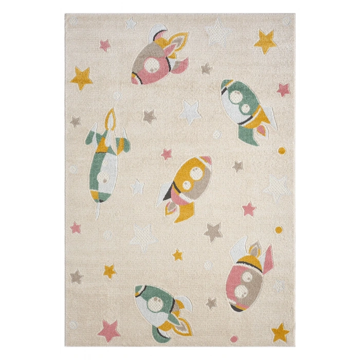 Yumuşak Dokuma Halı Leke Tutmaz Uçak Roket Figürlü Bebek Odası Çocuk Odası Genç Odası Halısı ROKET