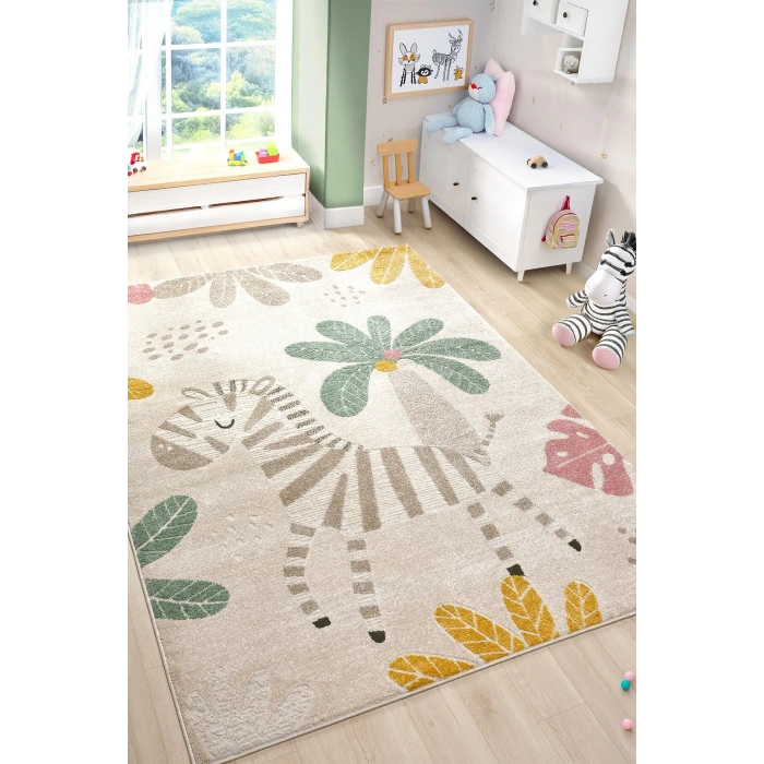 Yumuşak Dokuma Halı Zebra Figürlü Leke Tutmaz Bebek Odası Çocuk Odası Genç Odası Halısı ZEBRA