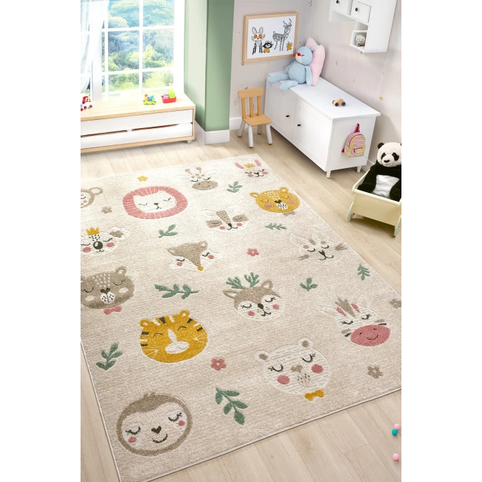 Yumuşak Dokuma Halı Sevimli Dostlar Leke Tutmaz Bebek Odası Çocuk Odası Genç Odası Halısı HAYVANLAR