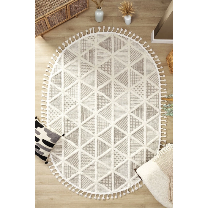 Krem Bej Dokuma Oval Halı Antre Çocuk Odası Oturma Odası Salon Mutfak Halısı OVAL