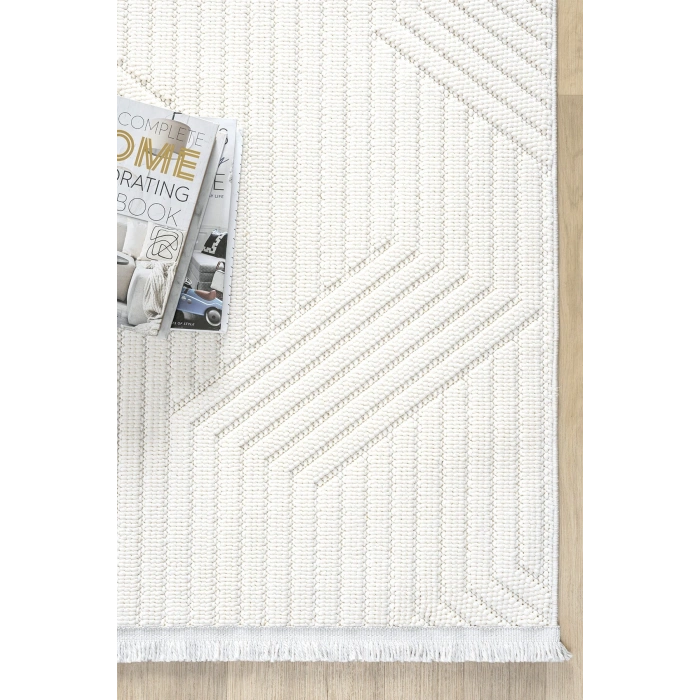 Beyaz Yumuşak Dokulu Halı Kilim Salon Mutfak Koridor Yolluk Dokuma Makine Halısı 001