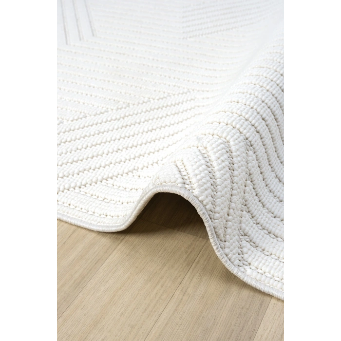 Beyaz Yumuşak Dokulu Halı Kilim Salon Mutfak Koridor Yolluk Dokuma Makine Halısı 001