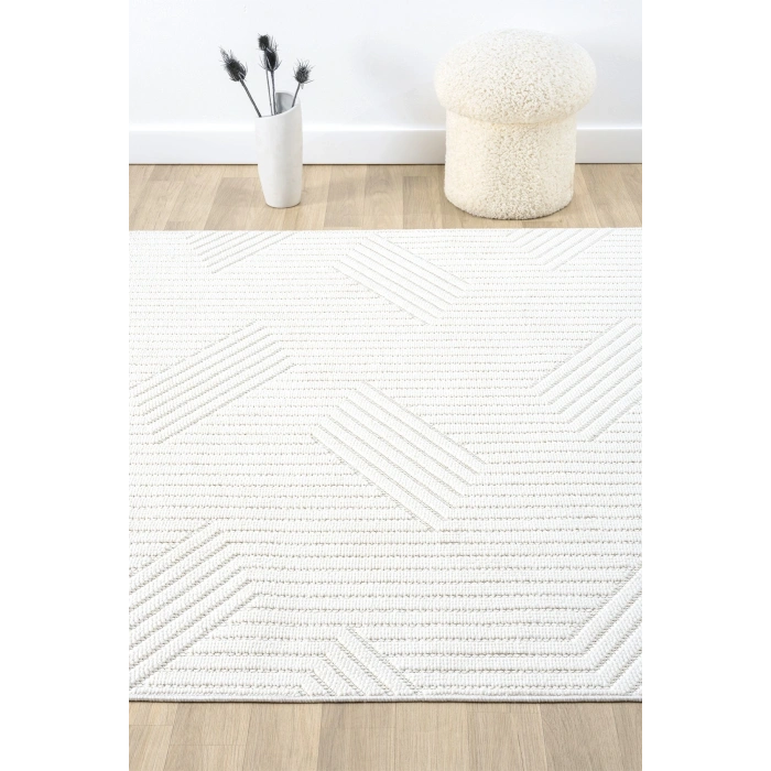 Beyaz Yumuşak Dokulu Halı Kilim Salon Mutfak Koridor Yolluk Dokuma Makine Halısı 001