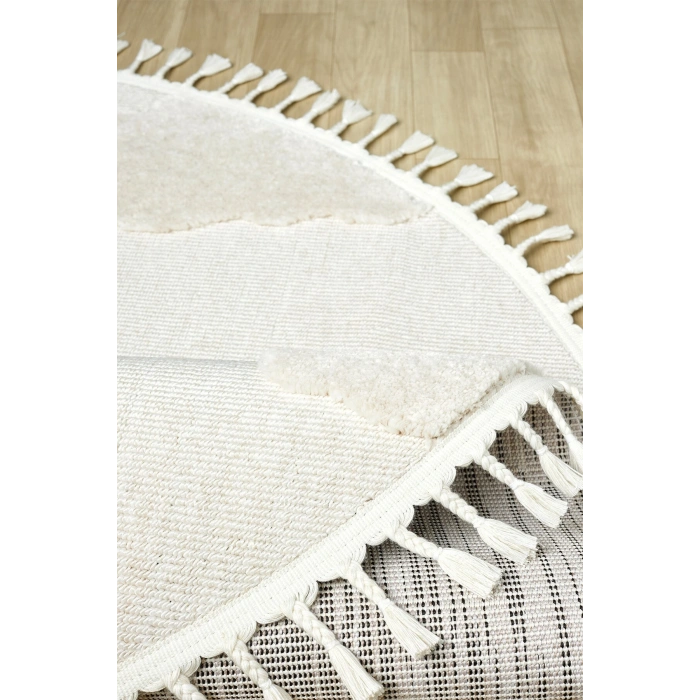 Daire Yuvarlak Bulut Desenli Krem Renk Dokuma Halı Bebek Odası Çocuk Odası Halısı 1 DAİRE