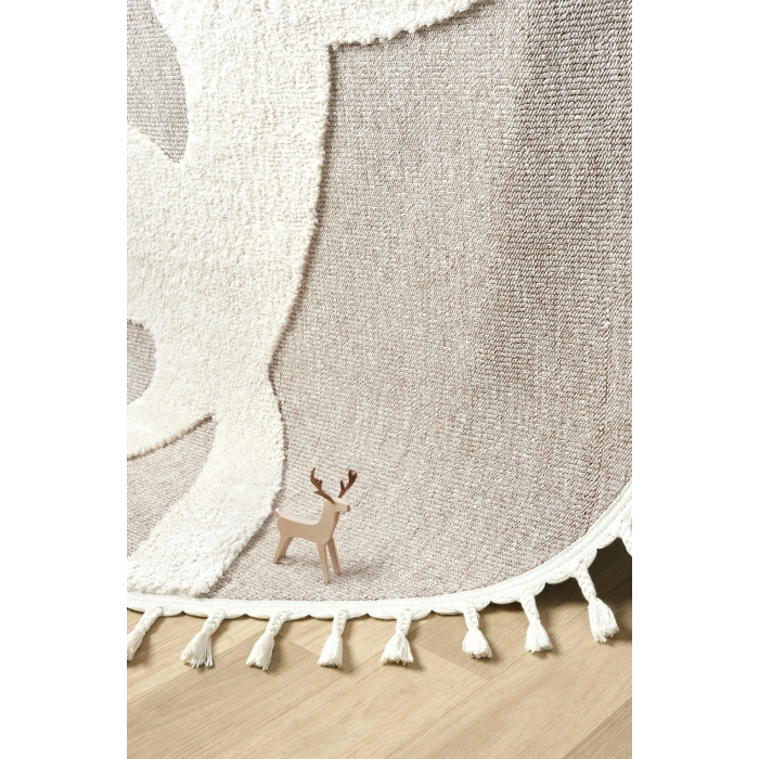 Daire Yuvarlak Bej Krem Yumuşak Bukleli Dokuma Halı Bebek Odası Çocuk Odas Halısı 18 DAİRE