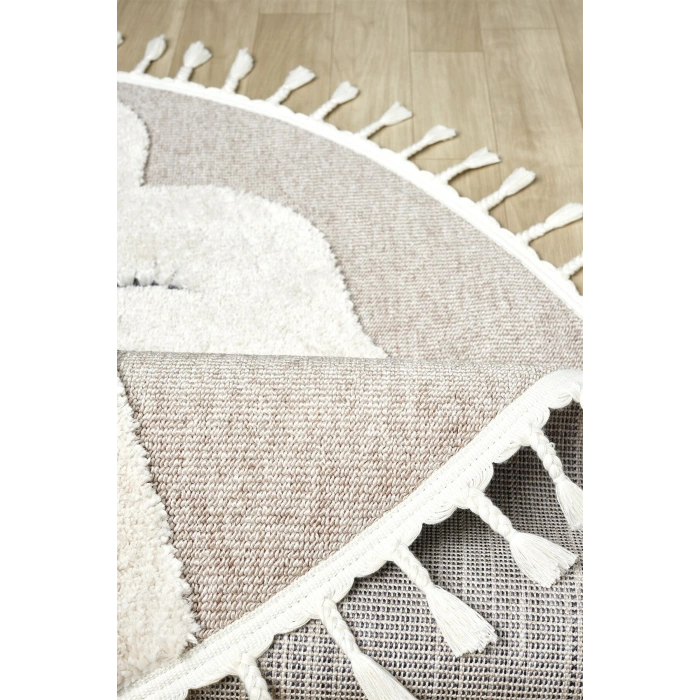 Daire Yuvarlak Bej Krem Yumuşak Bukleli Dokuma Halı Bebek Odası Çocuk Odas Halısı 18 DAİRE