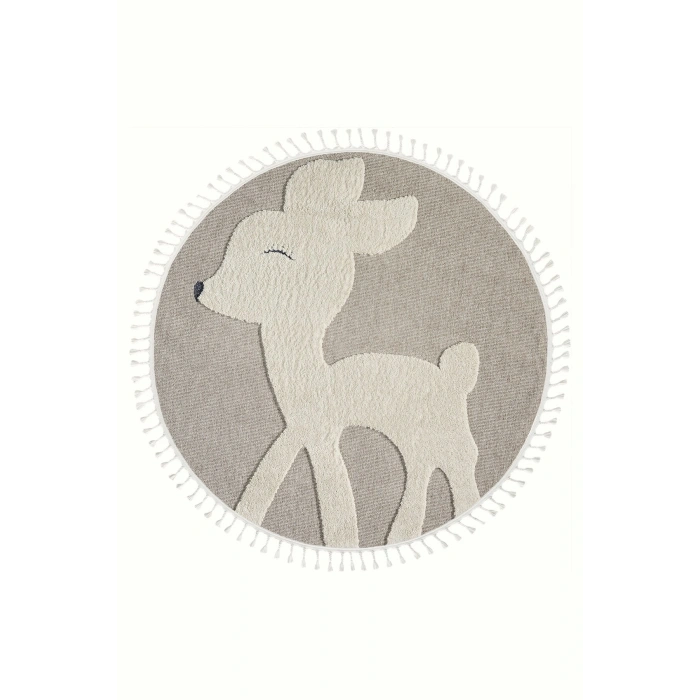 Daire Yuvarlak Bej Krem Yumuşak Bukleli Dokuma Halı Bebek Odası Çocuk Odas Halısı 18 DAİRE