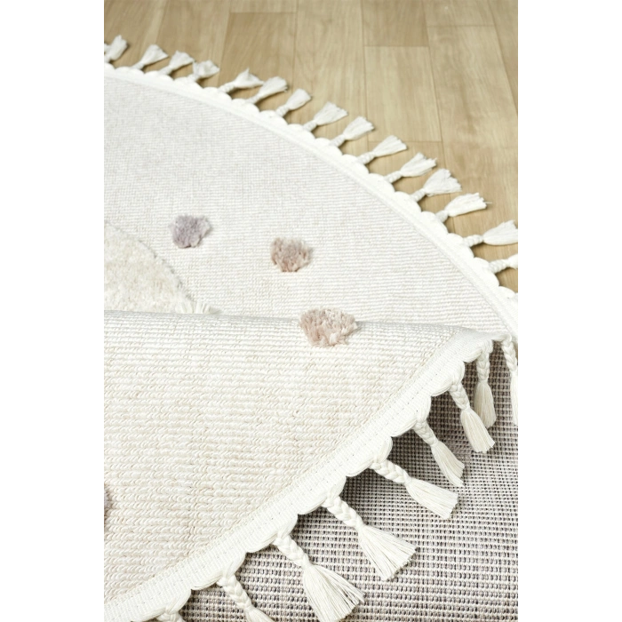 Daire Yuvarlak Yumuşak Bukleli Gökkuşağı Figürlü Dokuma Halı Bebek Odası Çocuk Odası Halısı 20 DAİRE