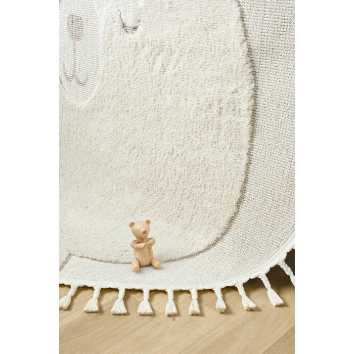 Yuvarlak Daire Dokuma Halı Krem Ayıcıklı Bebek Odası Çocuk Odası Genç Odası Dokuma Halı 24 DAİRE