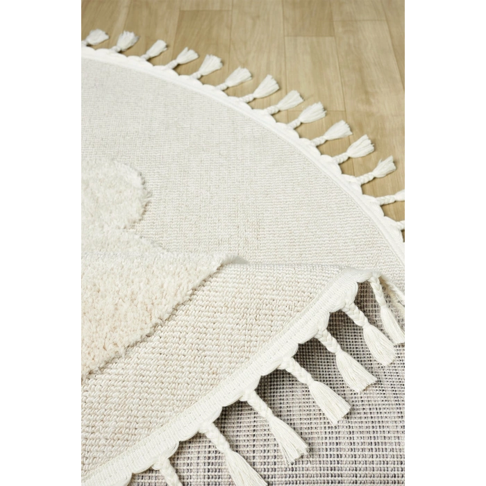 Yuvarlak Daire Dokuma Halı Krem Ayıcıklı Bebek Odası Çocuk Odası Genç Odası Dokuma Halı 24 DAİRE