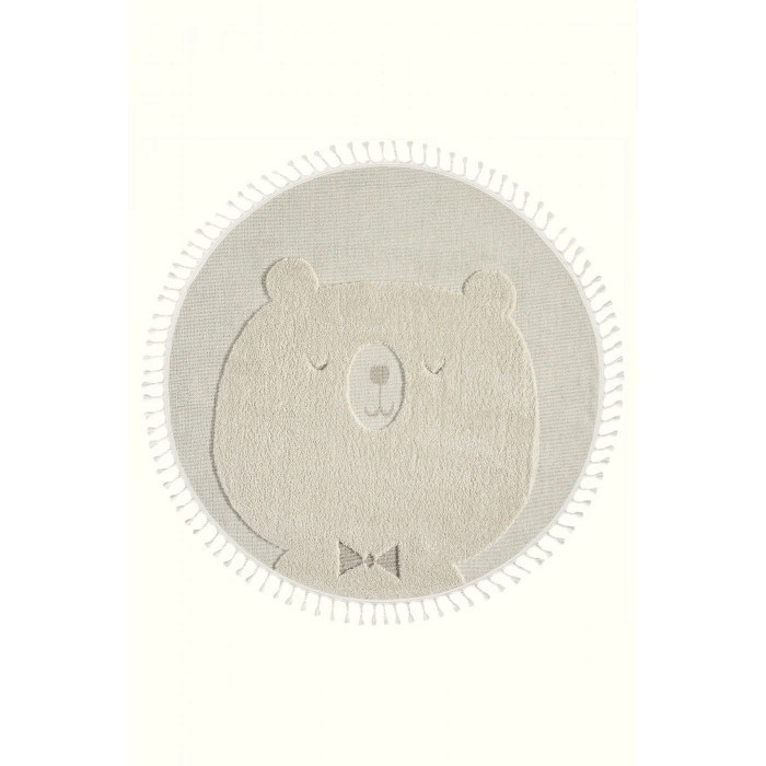 Yuvarlak Daire Dokuma Halı Krem Ayıcıklı Bebek Odası Çocuk Odası Genç Odası Dokuma Halı 24 DAİRE