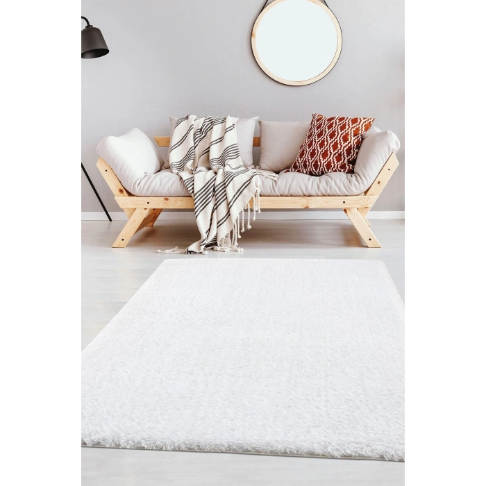 Kar Beyazı Peluş Dokuma Halı Oturma Odası Salon Çocuk Odası Yatak Odası Halısı BEYAZ