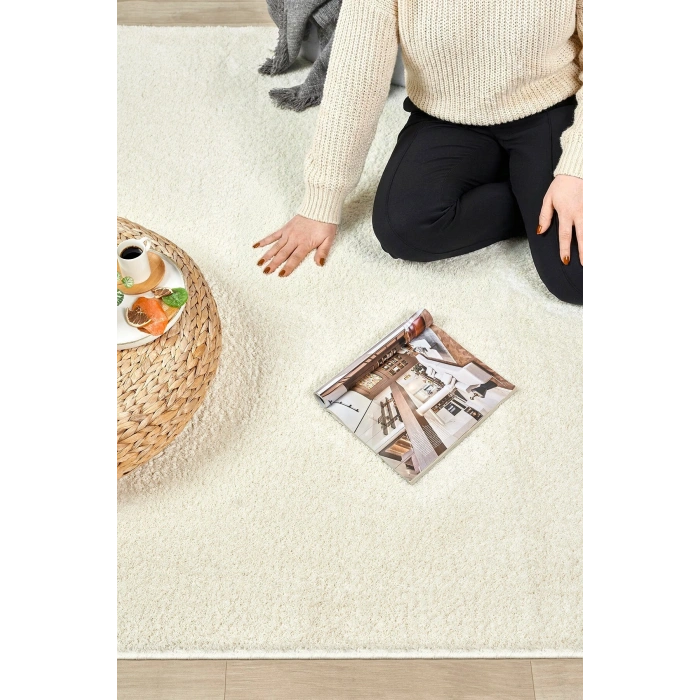 Dokuma Halı Krem Beyaz Yumuşak Halı Yolluk Çocuk Yatak Odası Oturma Odası Salon Mutfak Halısı BEYAZ