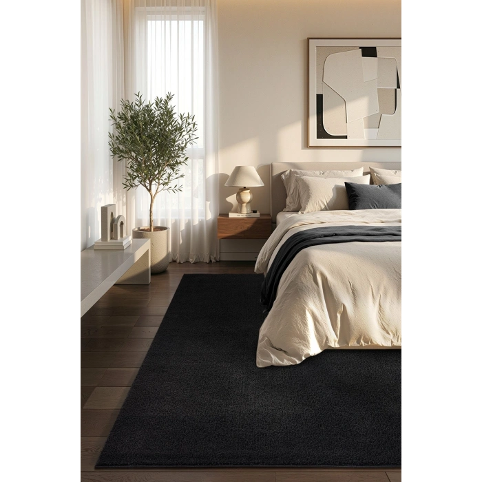 Dokuma Halı Siyah Yumuşak Halı Yolluk Çocuk Yatak Odası Oturma Odası Salon Mutfak Halısı SİYAH