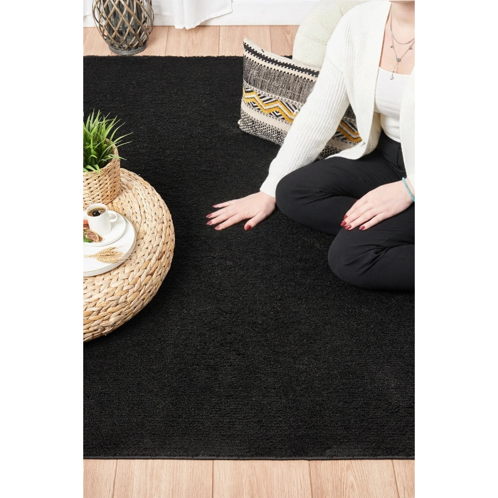 Dokuma Halı Siyah Yumuşak Halı Yolluk Çocuk Yatak Odası Oturma Odası Salon Mutfak Halısı SİYAH