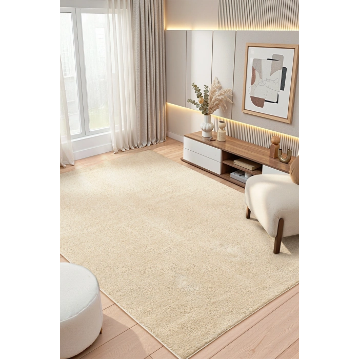 Dokuma Halı Bej Yumuşak Halı Yolluk Çocuk Yatak Odası Oturma Odası Salon Mutfak Halısı BEJ