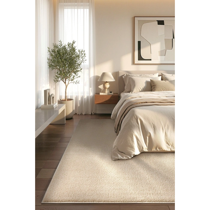 Dokuma Halı Bej Yumuşak Halı Yolluk Çocuk Yatak Odası Oturma Odası Salon Mutfak Halısı BEJ