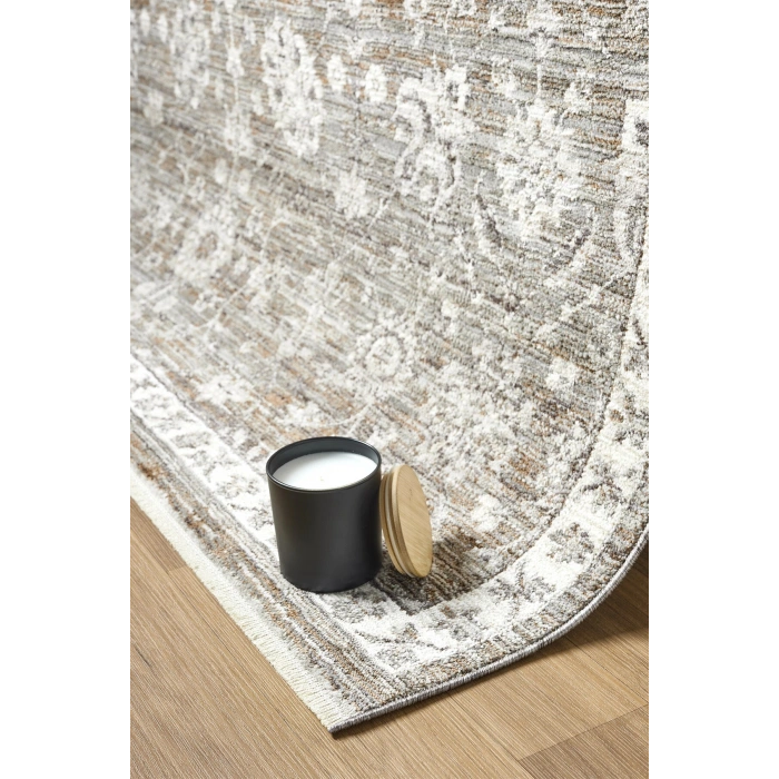 Eskitme Vintage Çiçekli Gri Halı Bambu Polyester Oturma Odası Salon Mutfak Halısı 7