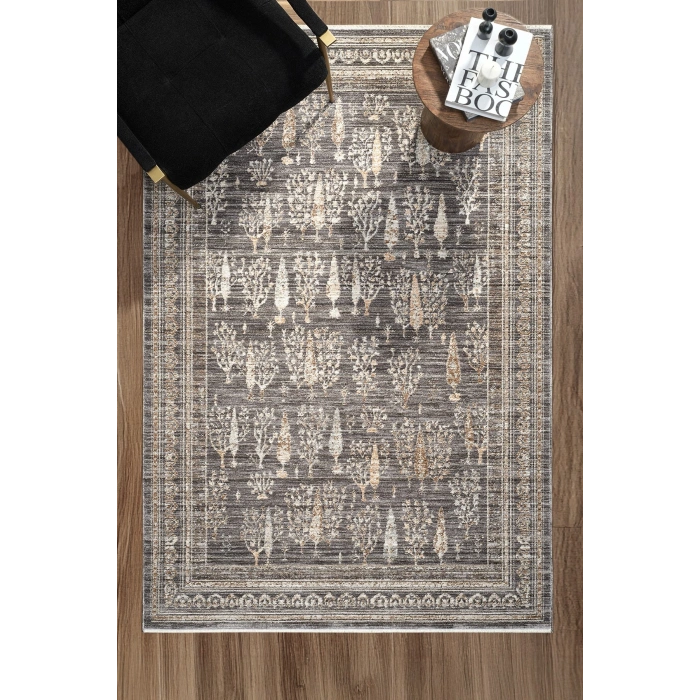 Eskitme Vintage Çiçekli Ağaçlı Halı Bambu Polyester Oturma Odası Salon Mutfak Halısı 9