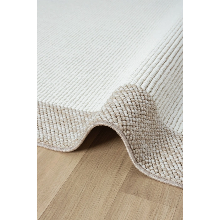 Beyaz Bej Yumuşak Yapılı Bordürlü Dokuma Halı Salon Mutfak Koridor Yolluk Dokuma Makine Halısı OO21