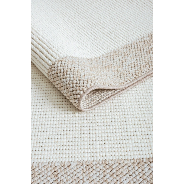 Beyaz Bej Yumuşak Yapılı Bordürlü Dokuma Halı Salon Mutfak Koridor Yolluk Dokuma Makine Halısı OO21