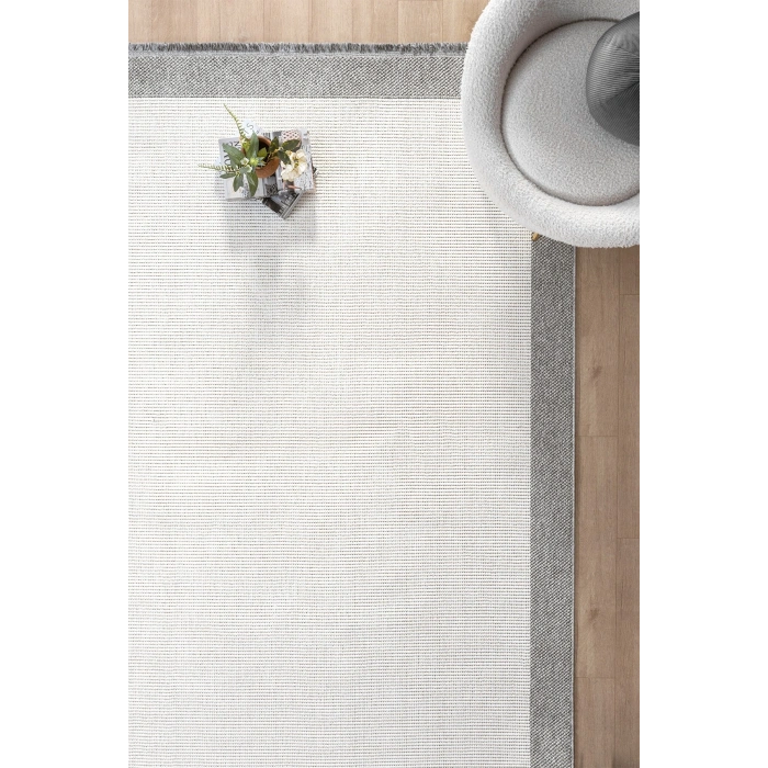 Beyaz Gri Yumuşak Dokuma Halı Bordürlü Salon Mutfak Koridor Yolluk Dokuma Makine Halısı OO20